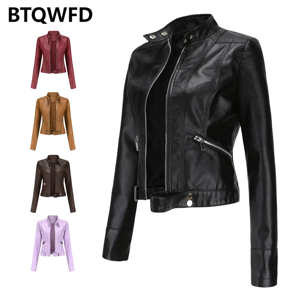 Jackets Women's Winter Coats Female Clothing 2022 New Autumn Fashion Long Sleeve Leather Outwear Motor Biker Tops With Pocket