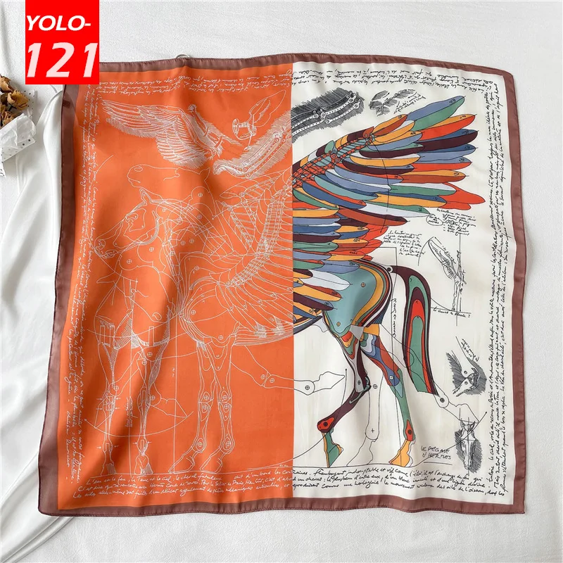 

Женский шелковый шарф-Тотем Pegasus, разноцветный шаль с рисунком лошади, 70 Х70 см