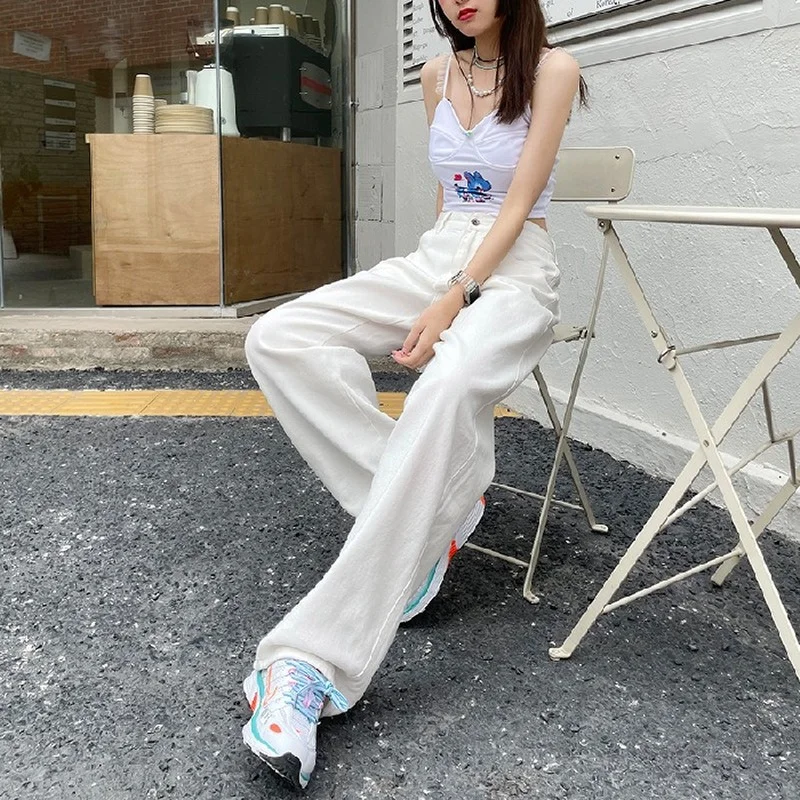 2023 Woman Jeans Casual High Waist Wide Leg Denim Trousers Long White Pants Streetwear Vintage Fashion Harajuku Straight Pants