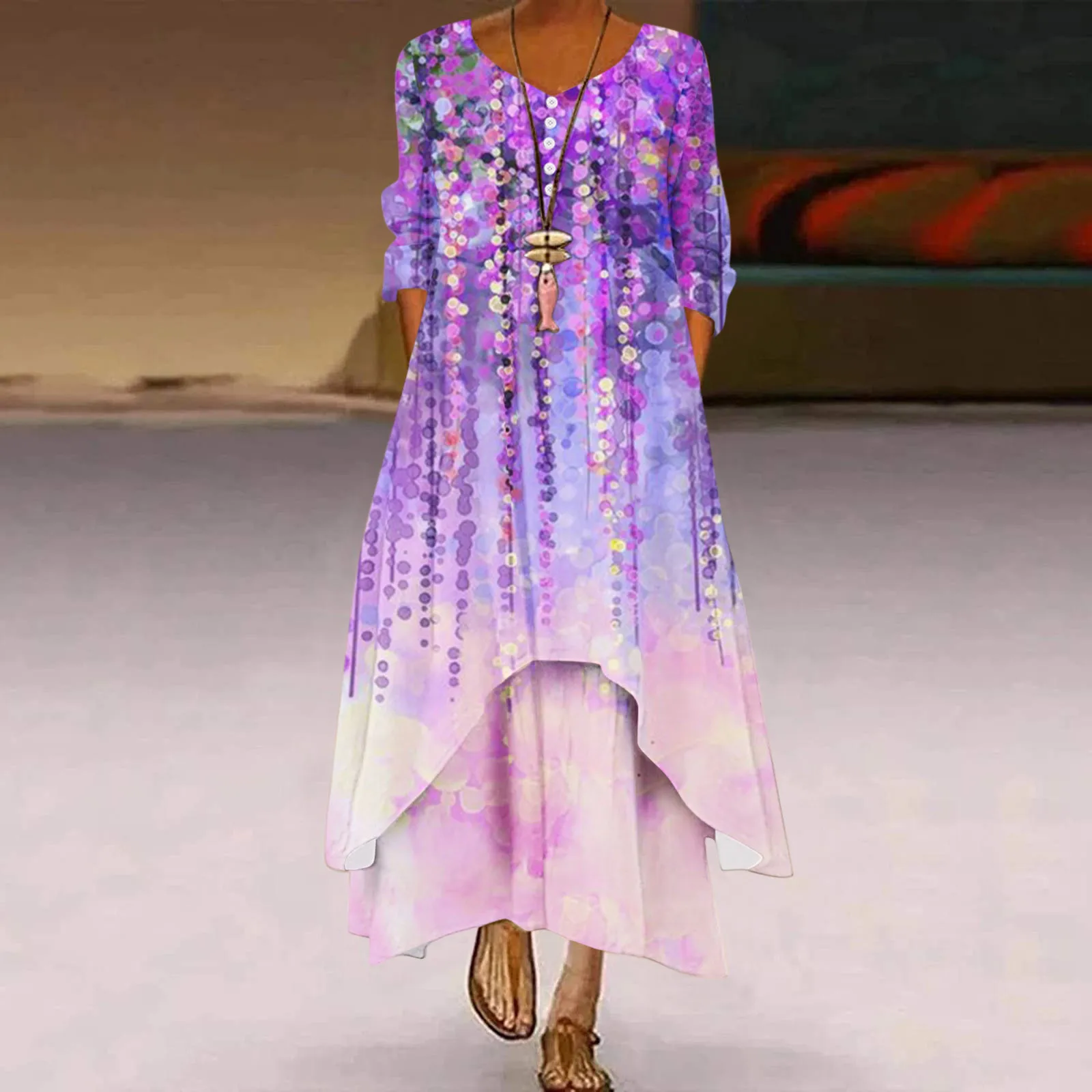 

Женское винтажное платье макси в стиле бохо, длинное белое вечернее платье на пуговицах, с рукавом три четверти, повседневные летние больши...