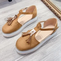 womens sandals fashion tassel casual style womens shoes womens flat shoes summer vulcanized shoes solid color thick bottom