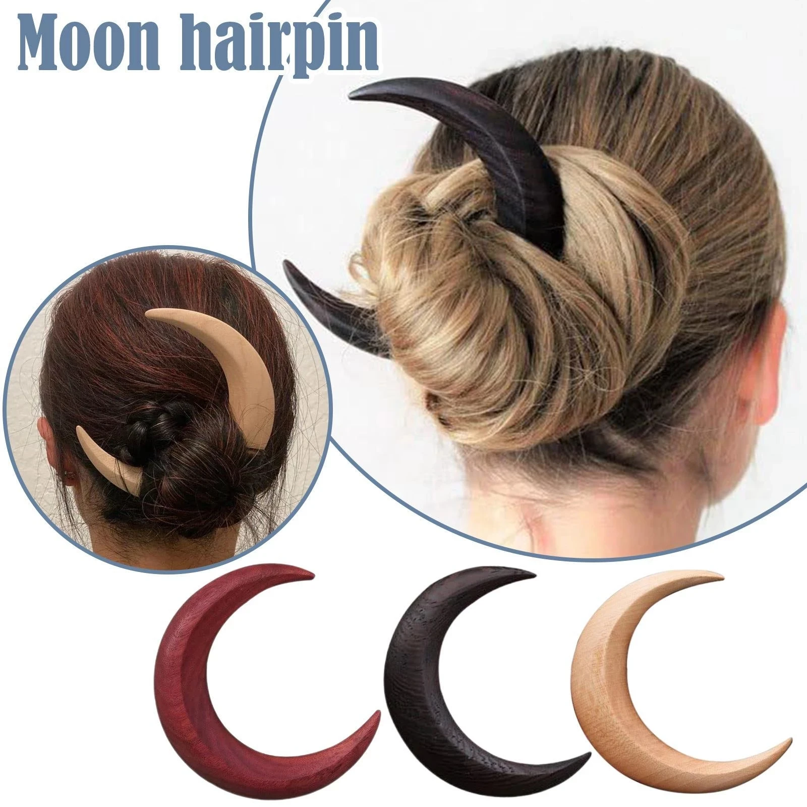 

Hand-Carved Crescent Hairpin Moon Hair Stick Wooden Barrettes Hairfork Hair Styling Tool for Daily Use Formal Events