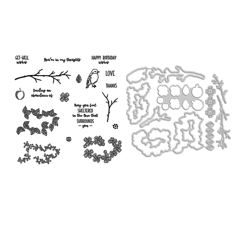 

Leaves Branches Birds 2023-2024 Annual Catalog Cutting Dies Clear Stamp Scrapbooking Frame Card Craft