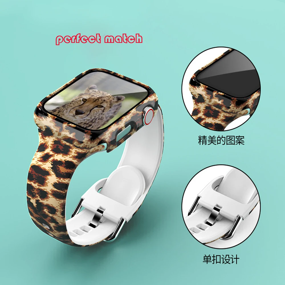 Box+Glass+Case+Strap For Apple Watch band 41mm 45mm 40mm 44mm Printed watchband Silicone correa bracelet iWatch 7 6 5 4 se Strap