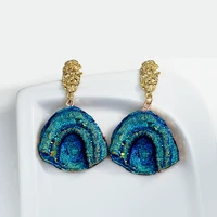 aensoa unique landscape draw blue natural stone drop earrings for women geometric irregular pendant dangle earrings jewelry
