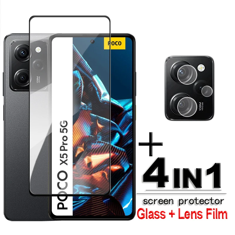 

For POCO X5 Pro 5G Glass POCO X5 Pro Tempered Glass 2.5D Full Cover Glue HD Screen Protector For POCO X5 Pro Lens Film 6.67 inch