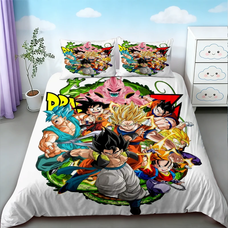 Фото Подростковый комплект постельного белья с мультяшным рисунком Dragon Ball Goku, размер Queen/King, для спальни, дома, общежития, декор, подарки на день рождения №2