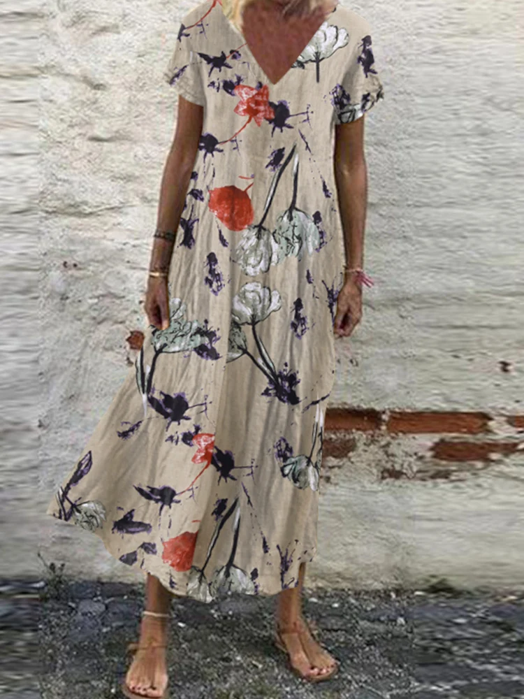 Oversized Womens Floral Sundress ZANZEA 2022 Kaftan Printed Summer Dress Short Sleeve Maxi Vestidos Female Casual Robe Femme