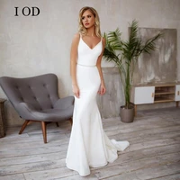 i do spaghetti straps mermaid wedding dress 2022 simple v neck backless bridal gowns elegant lustrous satin vestidos de noiva