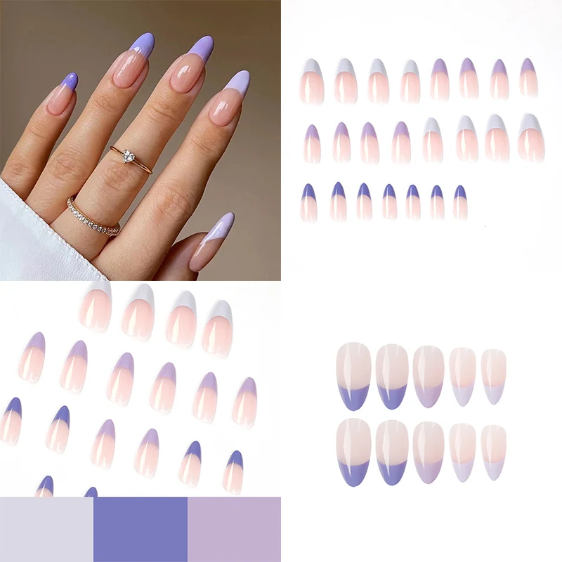 

Purple Artificial Fake Nails 24pcs/set Korean Short Ballet Girls For Nail Decoration Nail Supplies For Professionals