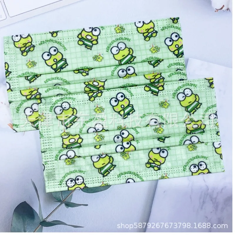 

50Pcs Kawaii Anime Cartoon Keroppi Hasunoue Mask Disposable Protective Three Layers Face Mask Dust Mask Boy Girl Gift No Box