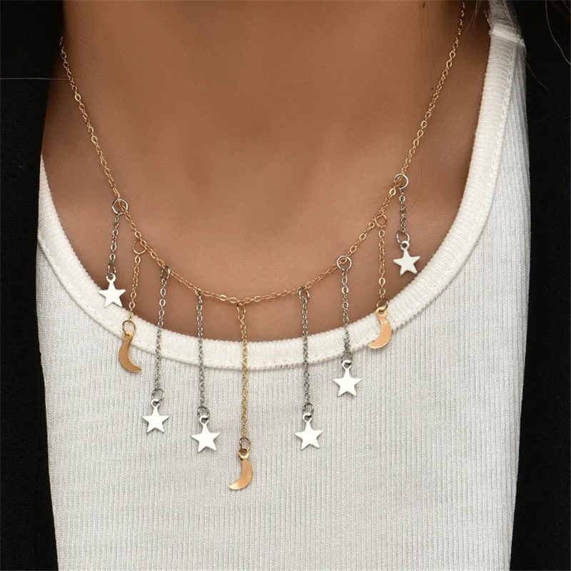 

Simple Creative Star and Moon Chain Tassel Necklace for Women New Jewelry