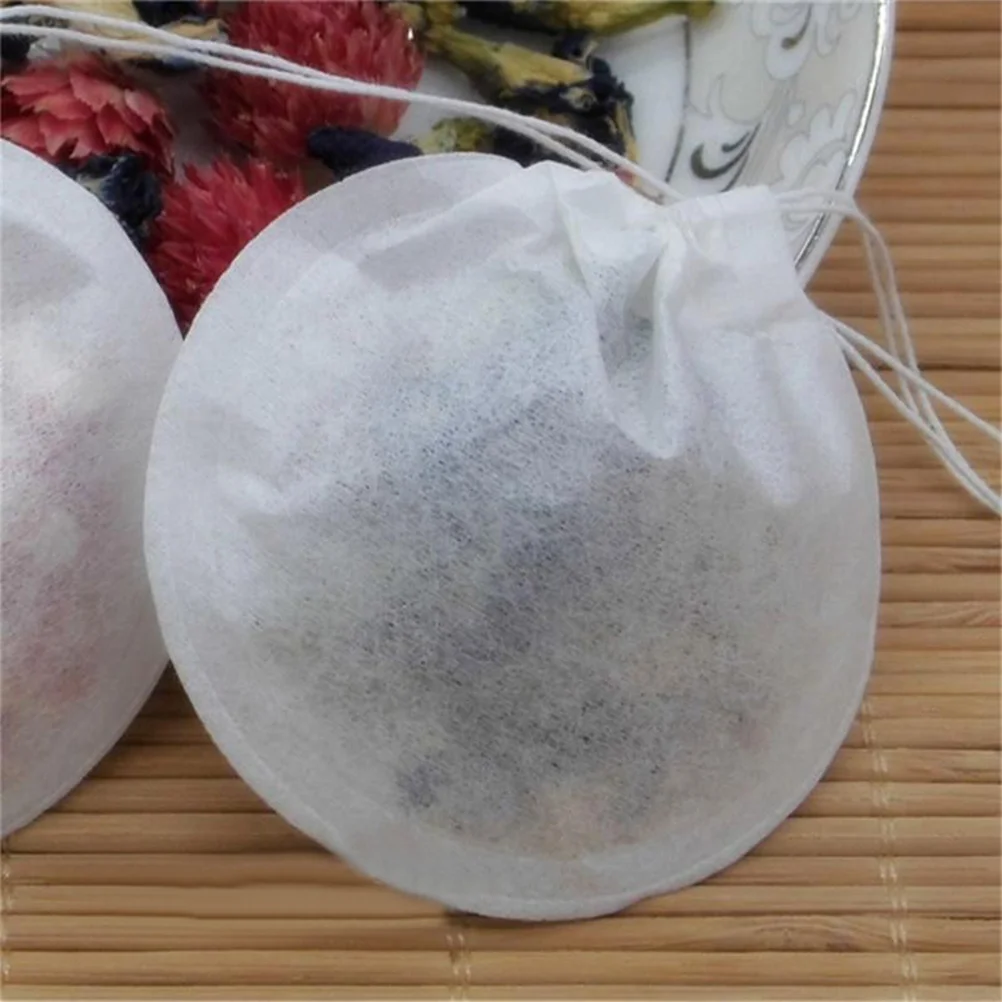 

100PCS Disposable Empty Tea Pouch Round Tea Bag Filter Paper Bags for Loose Leaf Tea Powder Herbs Spice - 75mm (White)