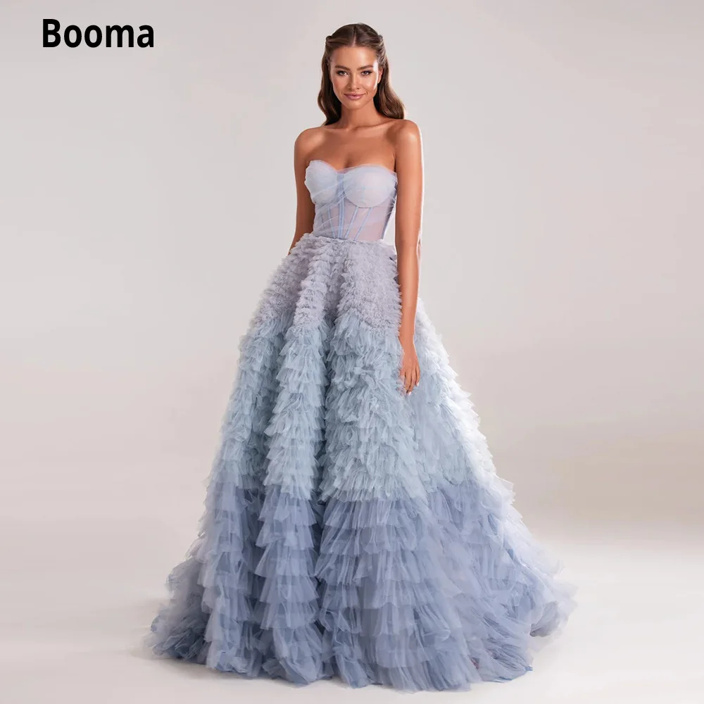 

Booma градиентные синие платья принцессы для выпускного вечера без бретелек многоярусные тюлевые вечерние платья трапециевидной формы для женщин длинные свадебные платья