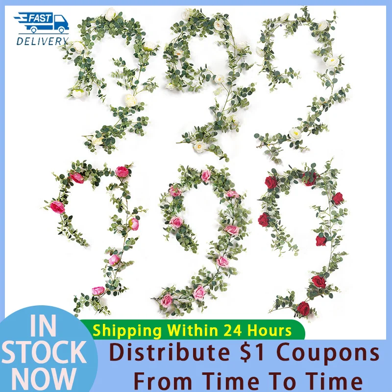 

Peony Artificial Flowers Eucalyptus Vine Garland Rose Flowers Vine Wedding Decoration Wall Rattan Home Decor plantas artificiale