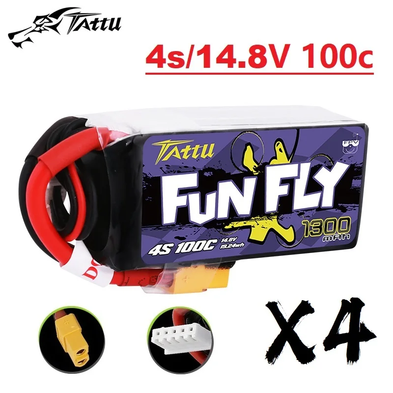 

Новый аккумулятор TATTU FUNFLY 14,8 в Lipo 1300 мАч 14,8 C для радиоуправляемого вертолета квадрокоптера FPV гоночного дрона запчасти в перезаряжаемая батарея