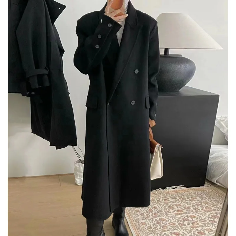 Женское двубортное шерстяное пальто