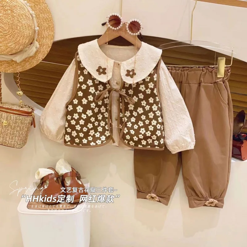

Girls' Clothing Fashionable Suit Western Style 2023 New Spring Clothes Baby Spring and Autumn Net Red Fried Street Three-Piece C