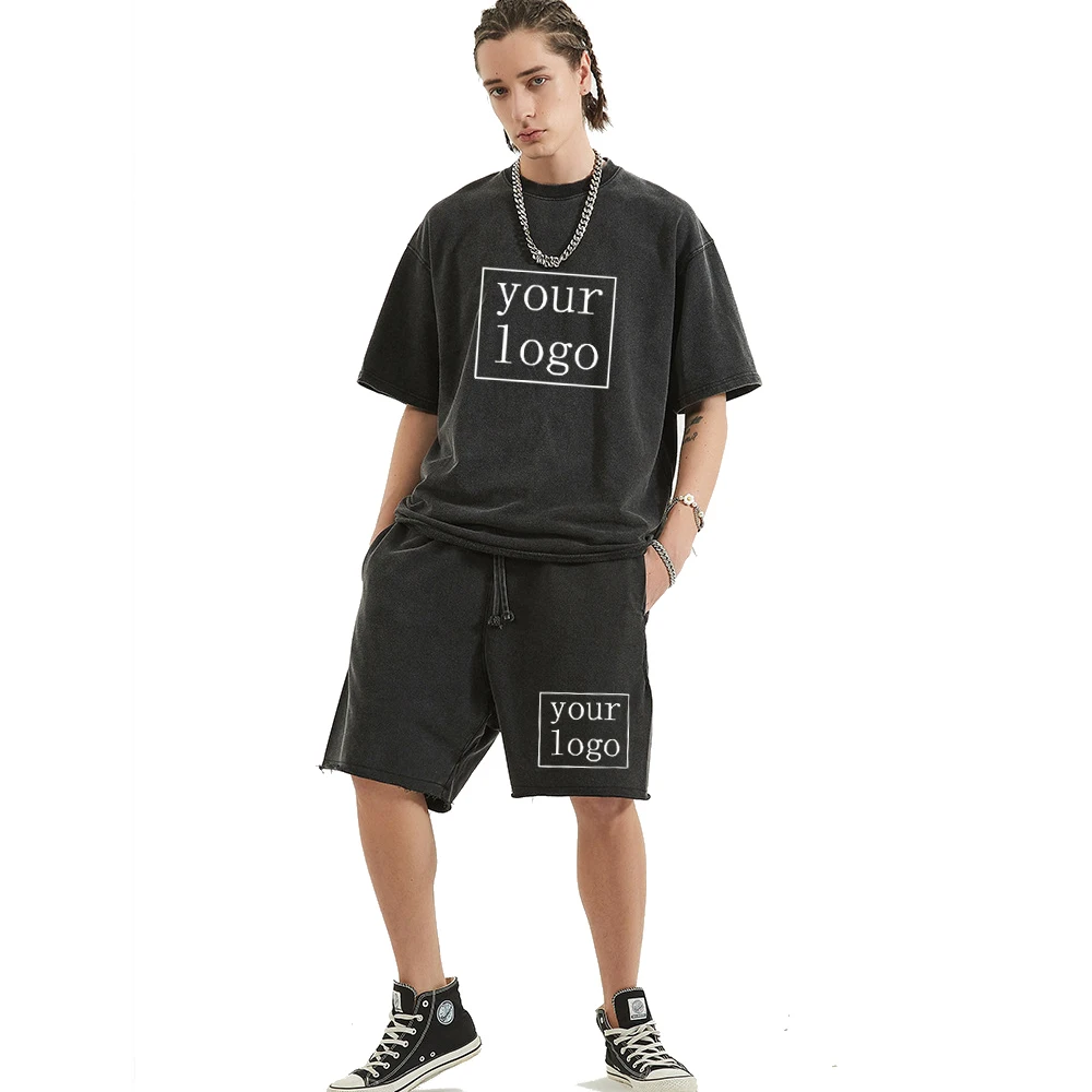 Customized Printed T Shirt + Shorts 2-piece Set Harajuku Men's Tee DIY Your Like Photo Logo Sports Suit Fashion Cool Custom Sets