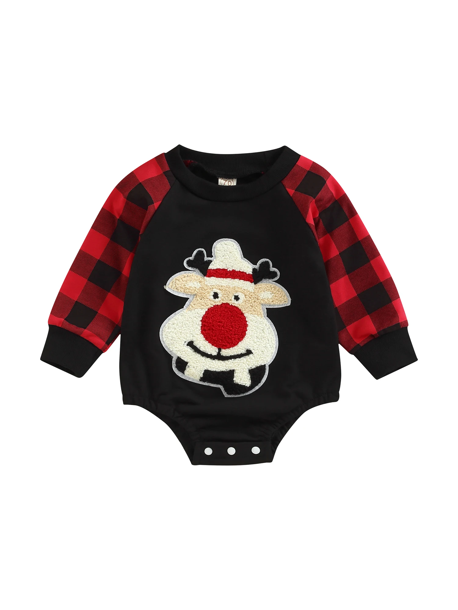 

Рождественский Комбинезон для маленьких девочек и мальчиков, комбинезоны с круглым вырезом и вышивкой в виде оленя и Санты, клетчатые комби...