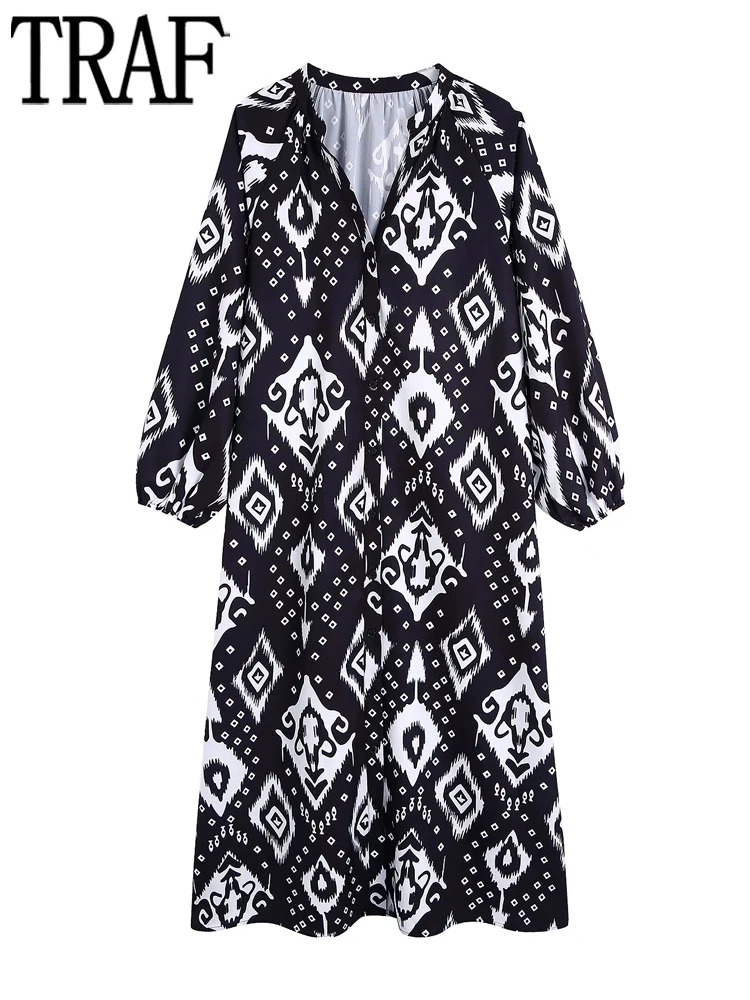 

TRAF Black Shirt Dress Women Loose Boho Midi Dress Woman Summer Casual Dresses for Women 2022 Long Sleeve Button Female Dress