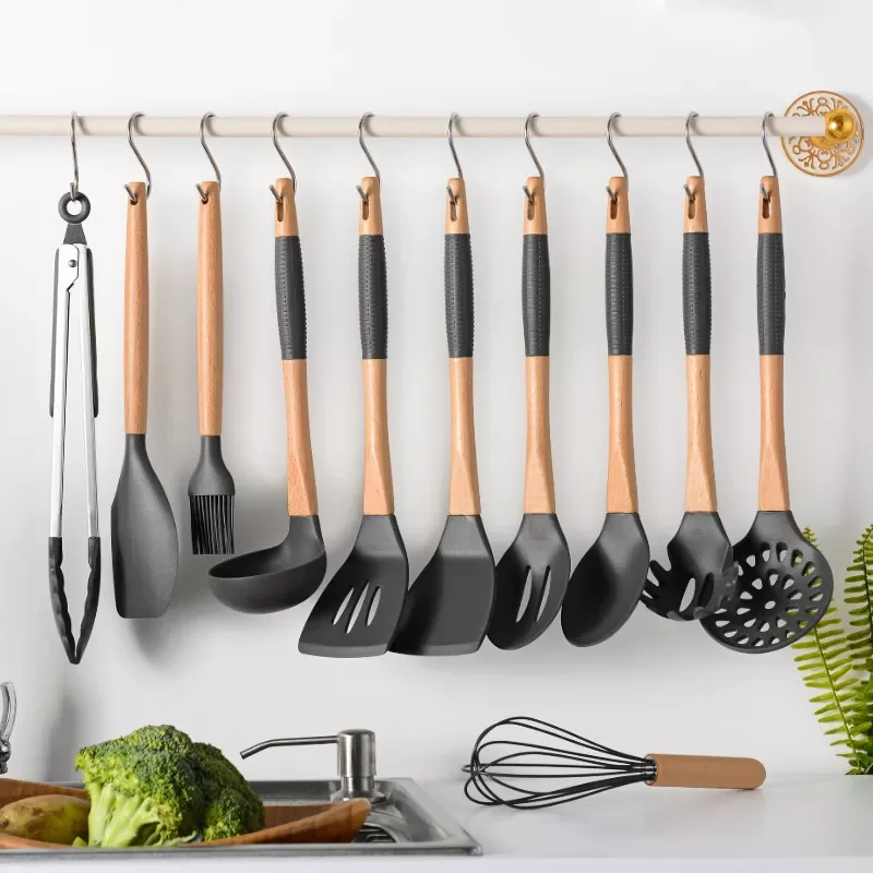 

11pcs Silicone Cooking Utensils Non-Slip Handle High Temperature Resistant Non-Stick Silicone Kitchenware Set Accessories