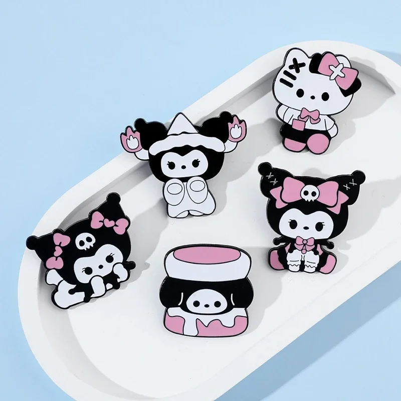 Японский милый мягкий металлический значок Sanrio KT Cat Kuromi брошь из сплава сумка для