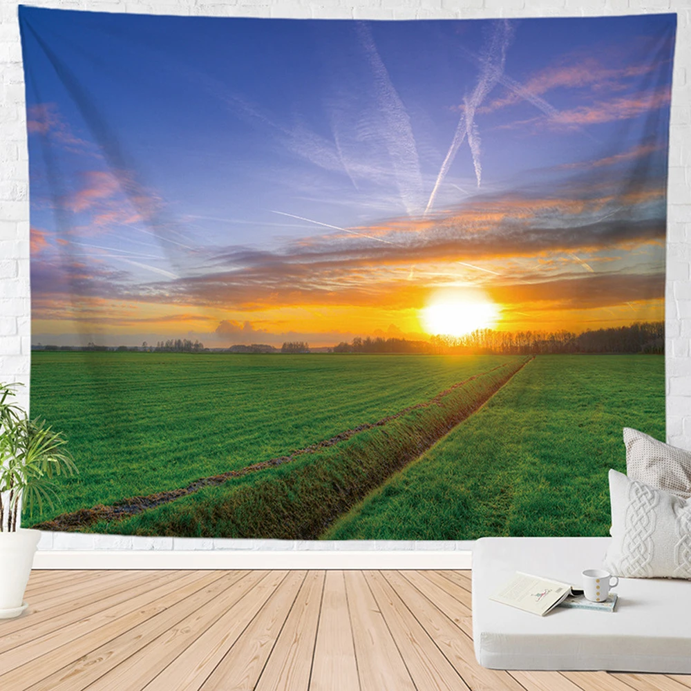 

Morning Sunbeams Colorful Sky Tapestry Meadow Farmhouse Pastoral Scenery Tapestries Bedroom Living Room Dorm Decor Wall Hanging