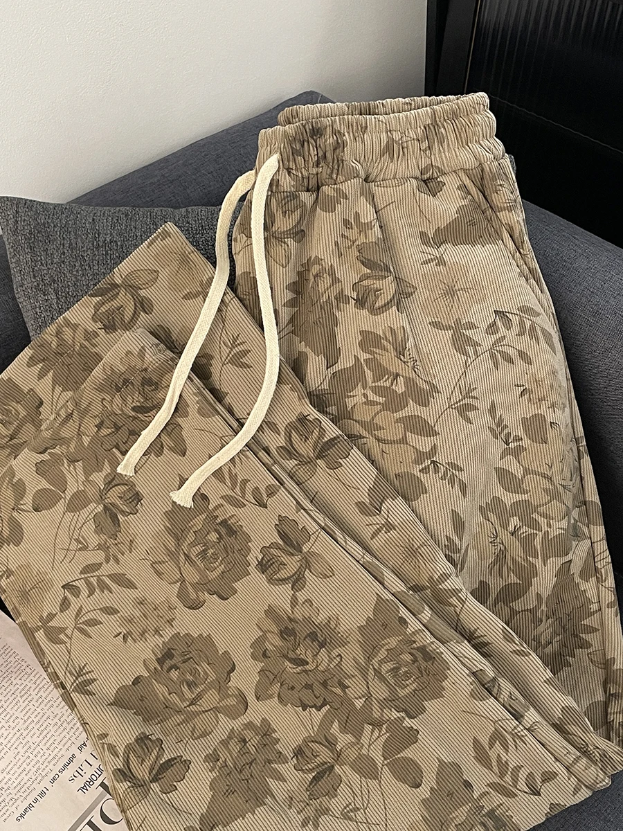 Американские винтажные вельветовые повседневные брюки с полным принтом мужские