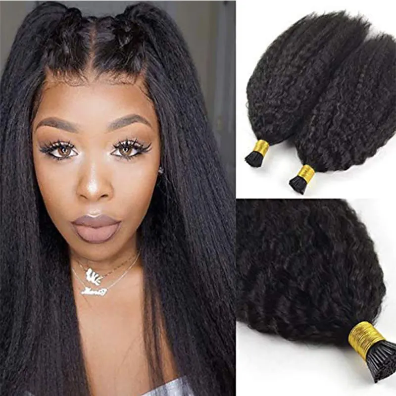 Brazilian Kinky Straight I Tip Human Hair Extension Coarse Yaki Pre Bonded Fusion Stick I Tip Hair Extensions 100g/100strands