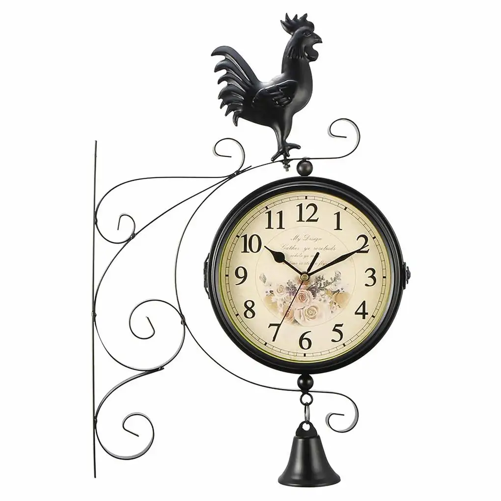 

Retro Garden Clock Double-Sided Wall Clock Wrought Iron Mute Clock For Living Room Bedroom Garden