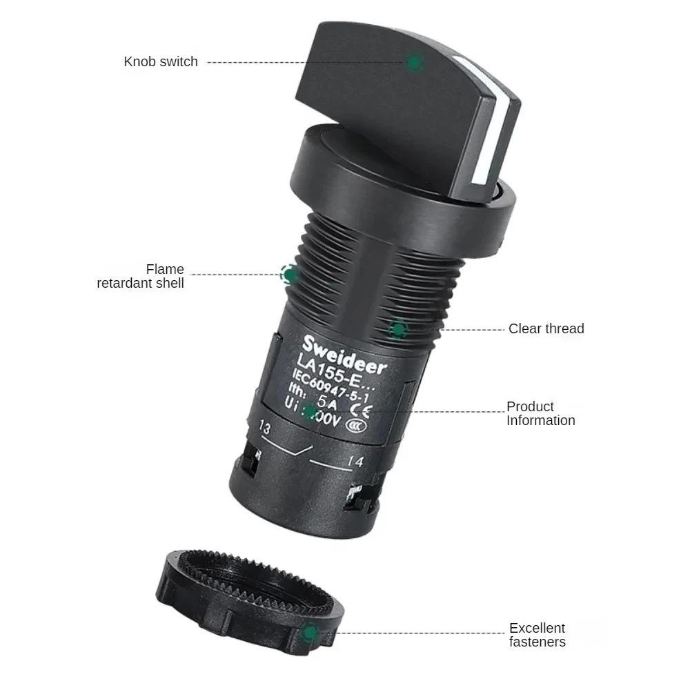 Поворотный переключатель 22 мм 2/3 позиций самоблокировка 1NO/2NO/1NO1NC 5 А