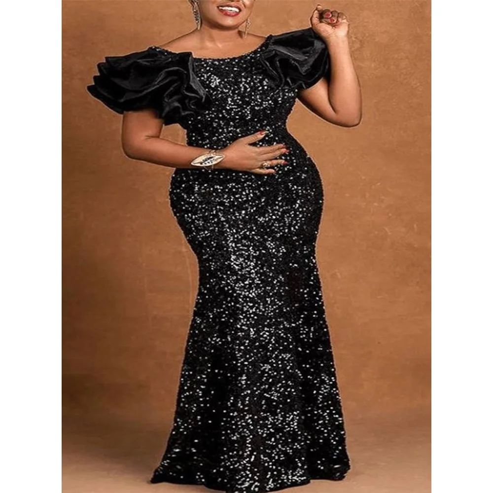 

Зимние вельветом; Бальное Платье черного цвета с длинным рукавом Элегантная Женская Яркий шелковый Блестящий к требованиям заказчика; Свер...