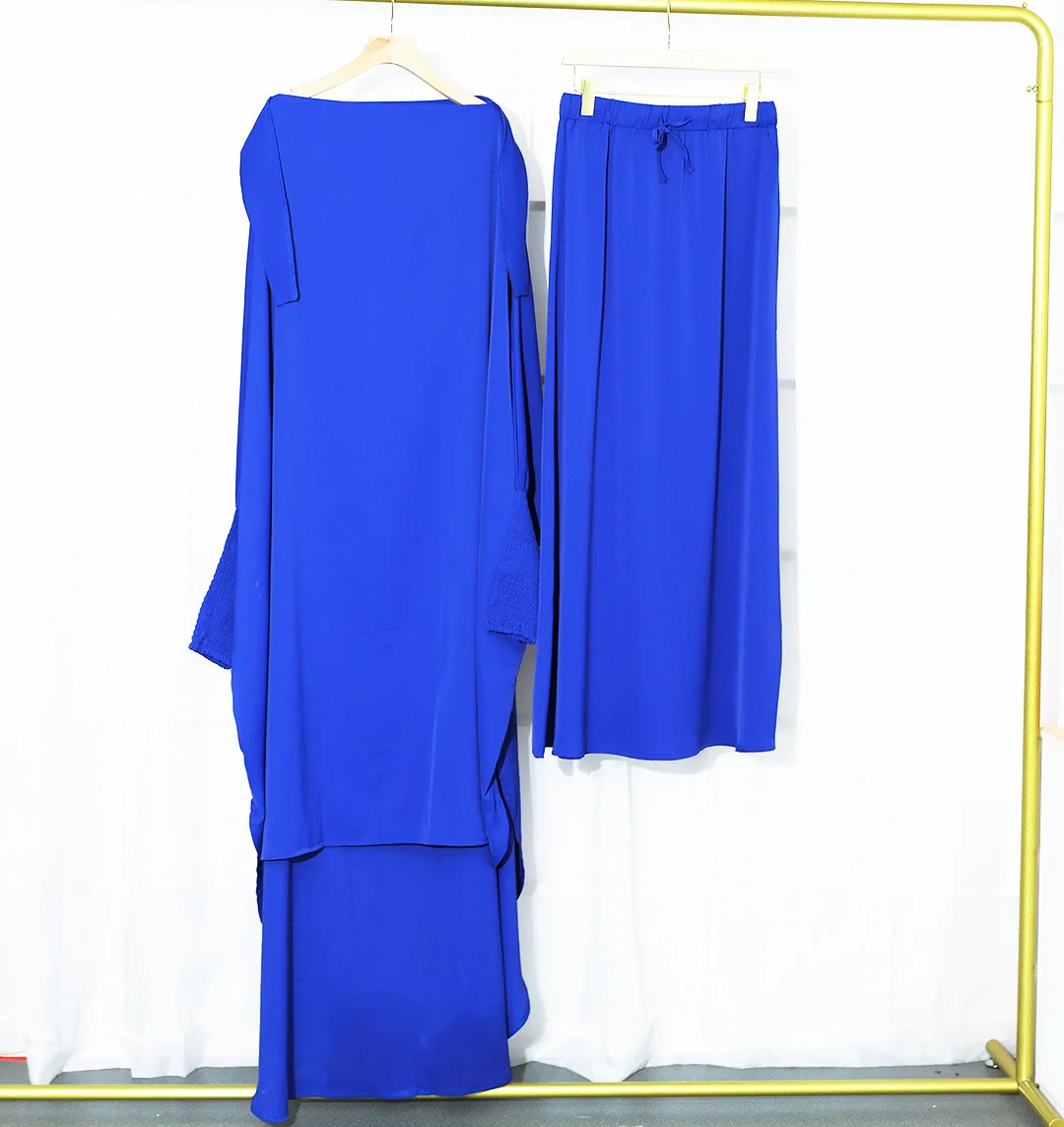 Solid Robe with Big Swung Muslim Dress Islamic Clothing for Women Muslim Fashion Modest Clothing 2 Piece Abaya Set Muslim Sets