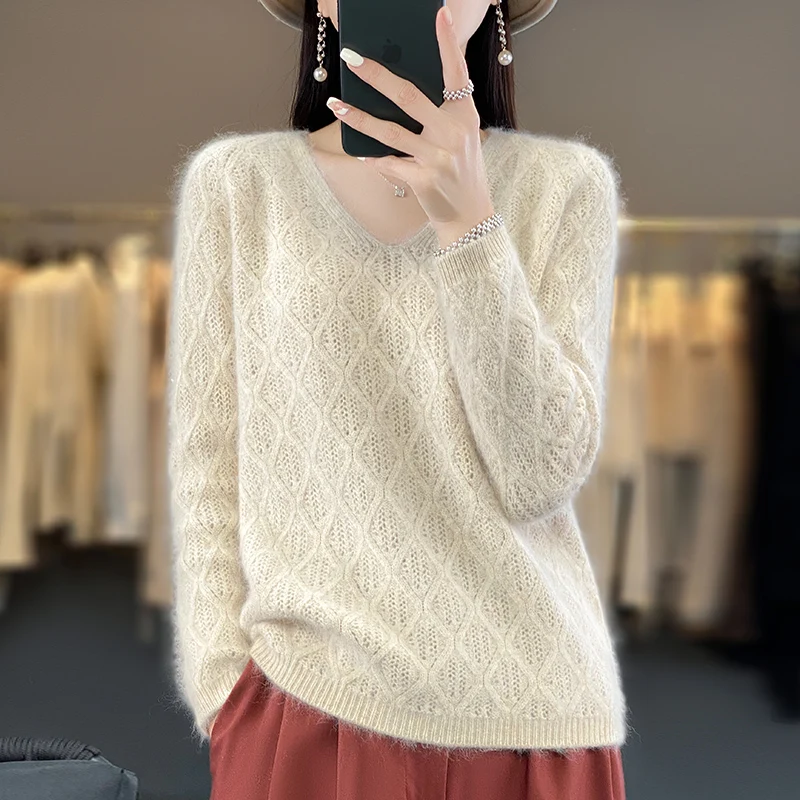 DjzDsm 100% норковый бархатный топ вязаный с длинным рукавом 2023 новый свитер