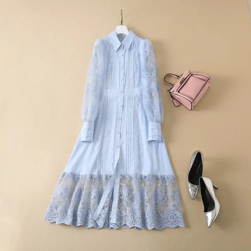 

Женское кружевное платье с отложным воротником, синее платье абрикосового цвета с длинным рукавом и изысканной вышивкой, размер XL, осень 2022