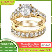 14k yellow gold color 2 0 carat cubic zirconia rings for women luxury engagement jewelry real tibetan silver wedding bands set