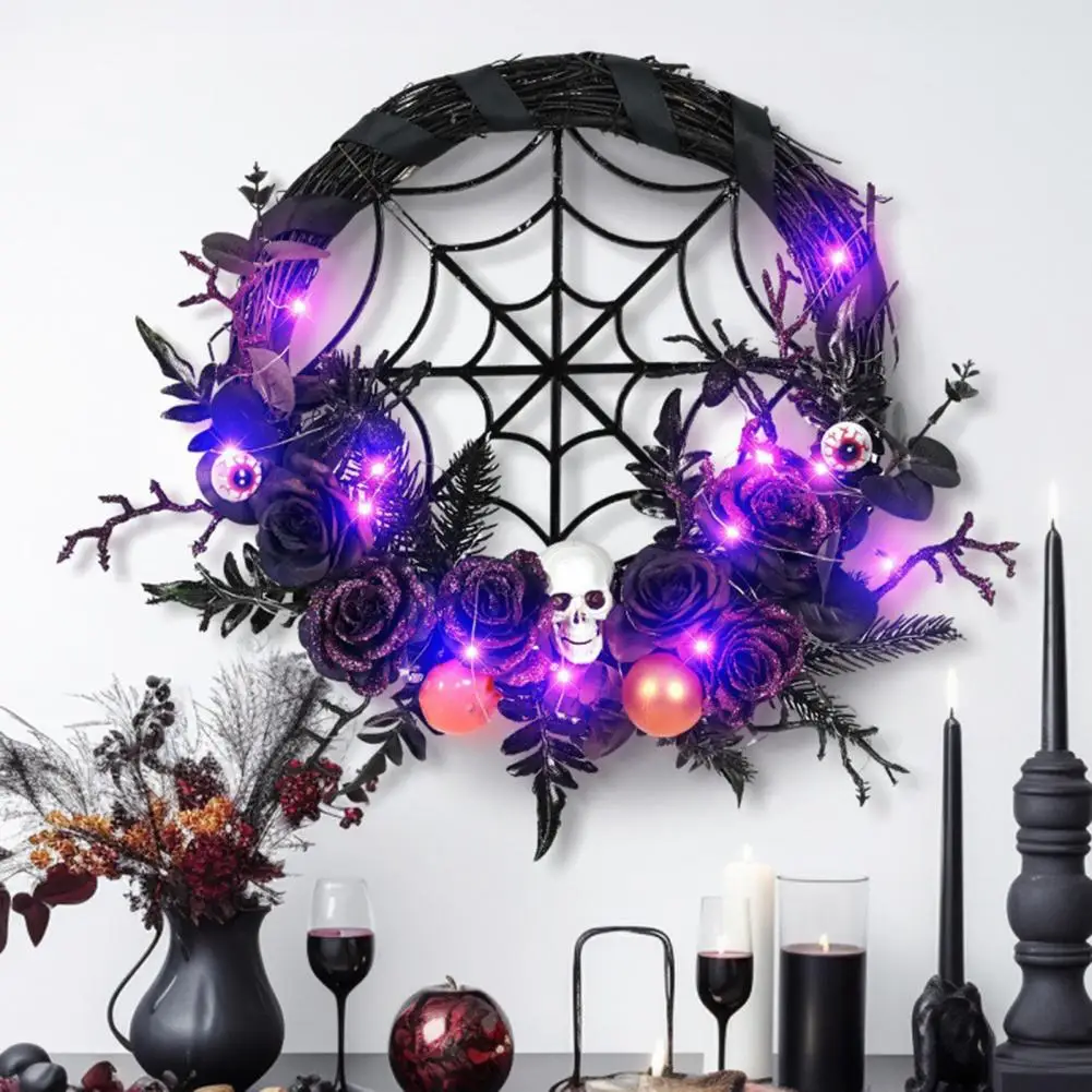

Уникальный декоративный венок на Хэллоуин, страшный светодиодный венок с черепом, реалистичный Декор на Хэллоуин для праздничного дома, входной двери, для помещений и улицы