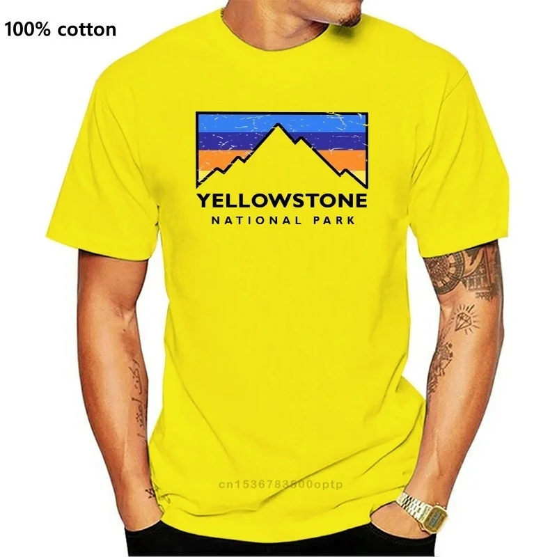 

White Ash T-Shirt Yellowstone National Park Retro Mountain Colors Men Print Tees Short Sleeve O-Neck Men Lastest