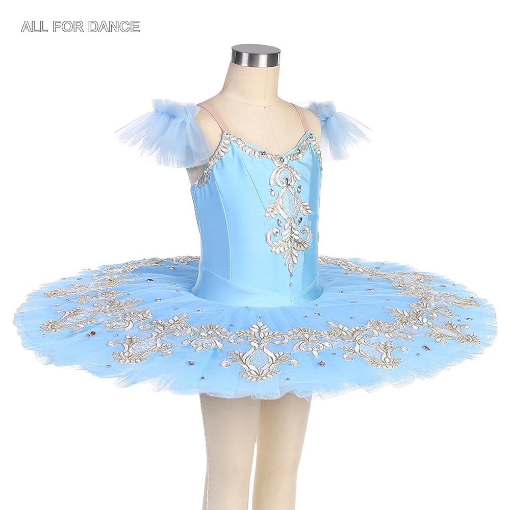 BLL531 Небесно-голубая предпрофессиональная блинная пачка из спандекса с золотыми