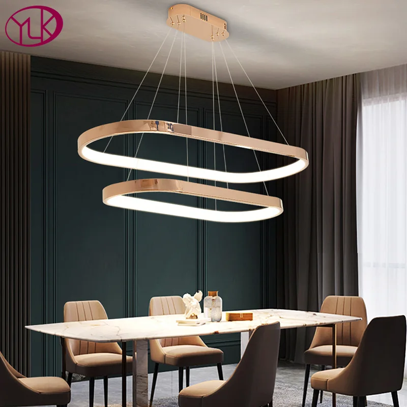 

YOULAIKE Dining Room led chandelier rose gold stainless steel hanging light fixture modern home decor suspension lustre lamp