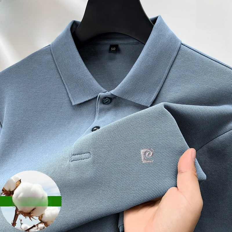 Pierre Cardin Spring and Autumn Men's Cotton Polo Shirt Middle-Aged Business Casual Lapel Long sleeves Bottoming ... |