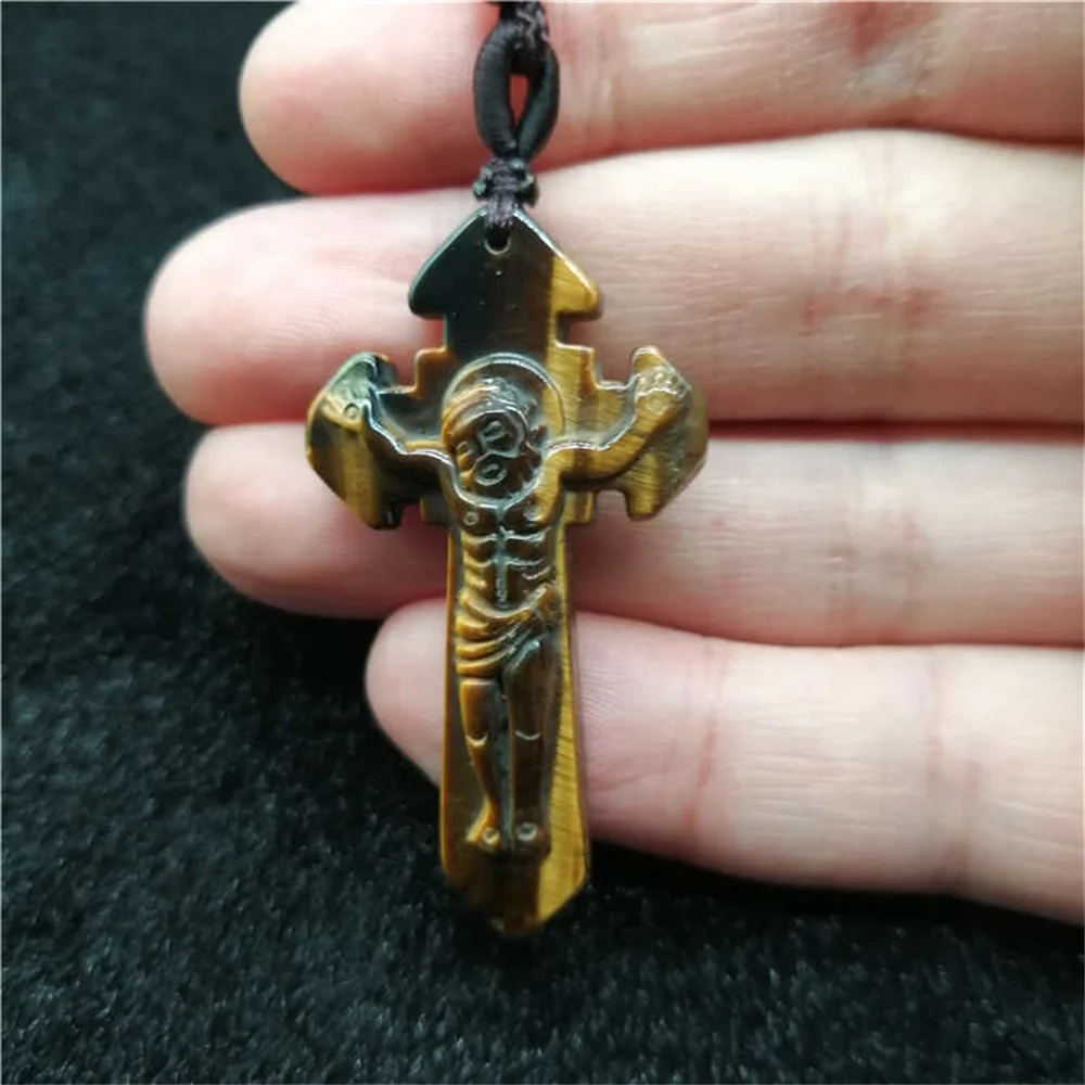 

Подвеска-крест из обсидиана для мужчин и женщин, ожерелье из натурального льда, модная простая бижутерия, Подарочный кулон из нефрита