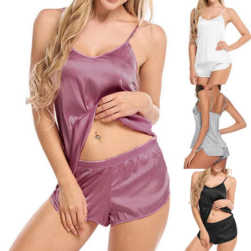 

Women Pajama Sets Girl Silk Satin Pyjama Sleepwear Nightwear Loungewear Homewear Solid Comfortable Soft High Quality