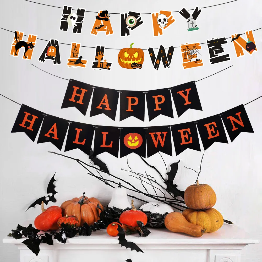 

Halloween Garland Banner Horror Ghost Witch Pumpkin Flags Halloween Party Decor Home Bar Haunted House Hanging Decoration Prop
