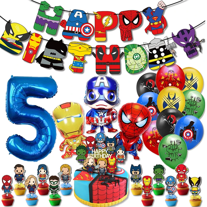 

Superhero Balloon Spiderman Iron Man Hulk Birthday Party Decoration Avengers Party Supplise Backdrop Cake Topper Baby Shower