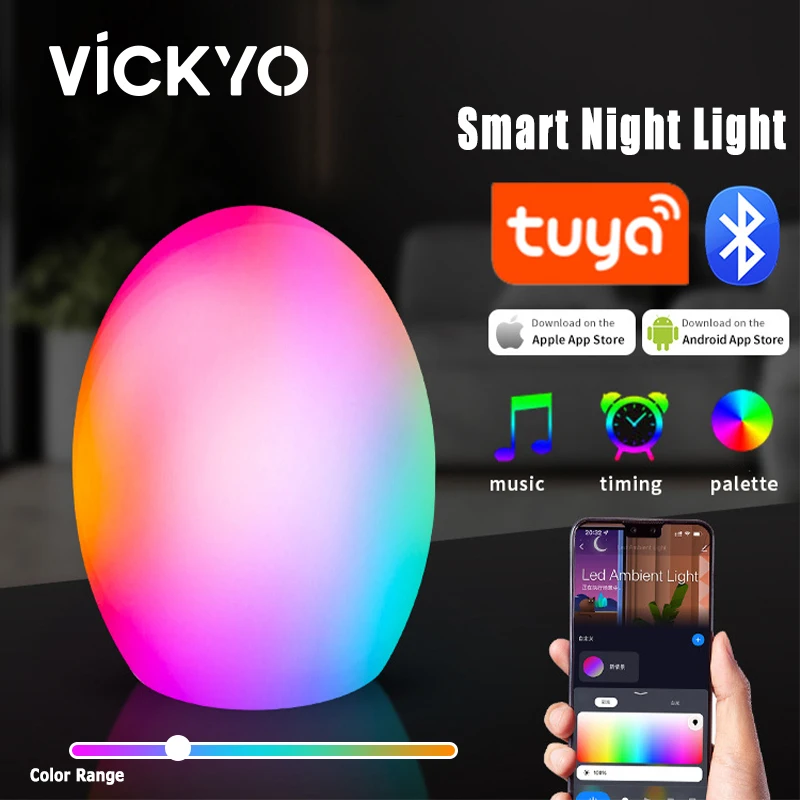 

VICKYO LED Smart Night Light For Kids Tuya WiFi Bluetooth Voice Control Music Rhythm Atmosphere Lamp Work With Alexa For Bedroom
