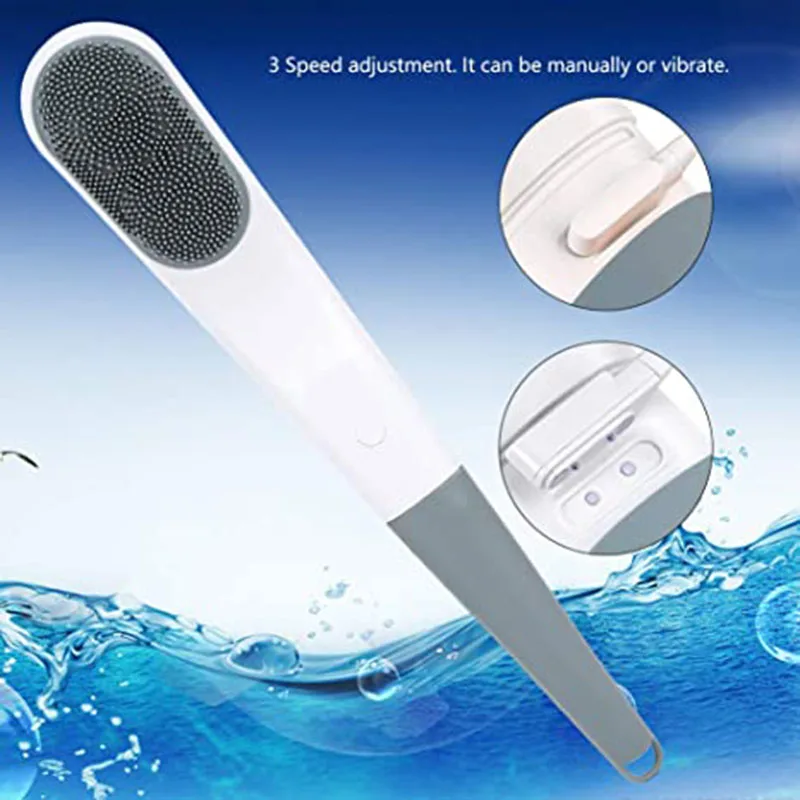 Electric Bath Brush Silicone Bathing Brush Waterproof Body Shower Cleansing Brush Multi-functional Long Handle Brush Massager
