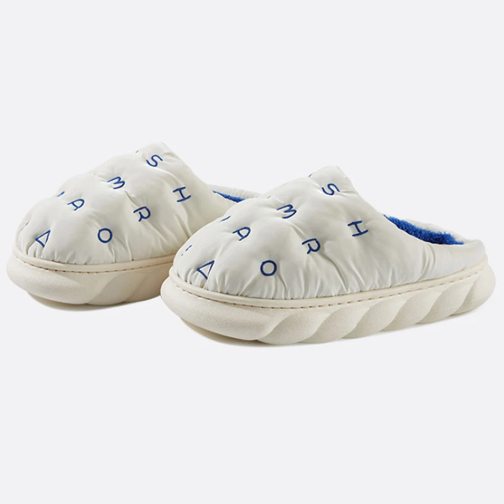 

New Women Cotton Slippers Winter Warm Lining Plush Sole Shoes Letters Design Waterproof Down Cloth Cotton Slippers Men qt637