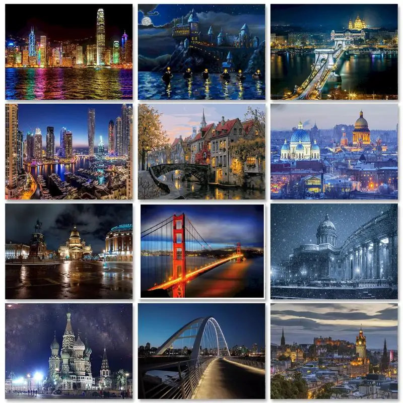 Современная картина по номерам GATYZTORY подарок Ночной пейзаж артикул для рисования